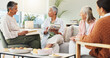 © peopleimages.com - Book club, friends and senior women in home, retirement and review of novel, discussion and bonding. Talking, reader and elderly people with hobby in lounge, snacks and criticism of story in house