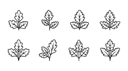 Collection of eight hand drawn parsley leaf silhouettes in a simple line art style
