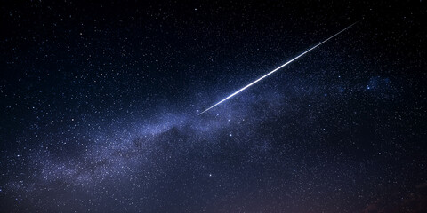Wall Mural - glowing shooting star across dark night sky full of stars