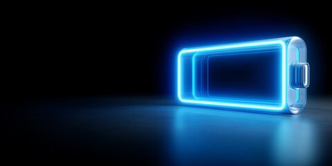 Wall Mural - glowing electric blue battery symbol with neon light effect