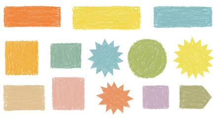 Vibrant crayon shapes and doodles bring playful energy to creative projects and designs