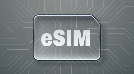 Wall Mural - glass sim card chip. futuristic sim card or esim symbol.