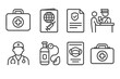 © Valentyna - Medical travel icons: doctor, first aid kit, passport, vaccination, customs process