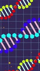 Wall Mural - animation of icons, dna strands over data processing