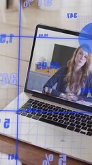 Wall Mural - animation of data processing over diverse doctor and patient on laptop consultation