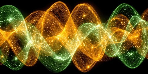 Wall Mural - Abstract swirling energy waves in gold & green
