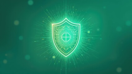 Wall Mural - Abstract Digital Shield Icon Representing Cyber Security and Protection in a Glowing Background