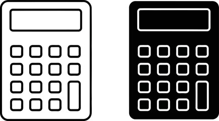 Two simple icons of a calculator, one in outline and the other filled in black.