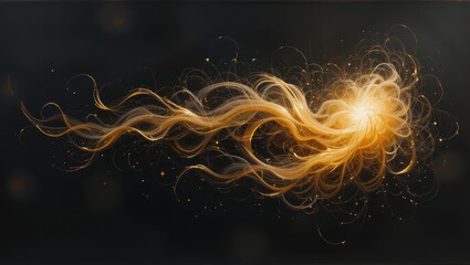 Wall Mural - Abstract Golden Light Swirl with Sparkling Particles and Fluid Motion on a Dark Background