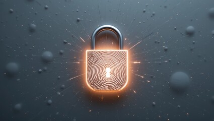 Wall Mural - Modern Digital Security Lock with Fingerprint Design and Glow Effect on Abstract Background