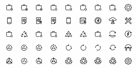 Diverse set of modern, minimalist icons representing business, technology, and sustainability concepts, perfect for web design and app interfaces