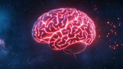 Wall Mural - A brain with red blood vessels against a galaxy backdrop.