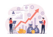 © arfanah02 - Modern Business Team Planning Financial Growth Strategy – Flat Style Vector Illustration with Charts, Graphs, Money Bag, Coins, Laptop, Arrow, Office Elements – Editable Design for Presentation.