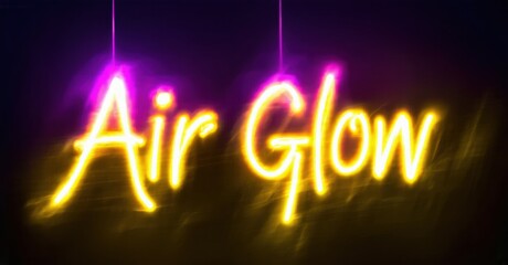 Wall Mural - Bright neon text reads Air Glow against dark purple background. Vivid yellow illumination creates striking visual effect.