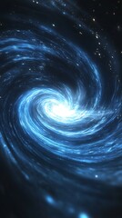 Wall Mural - Stunning blue spiral galaxy with bright center shining in deep space background
