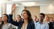 © MdRifat - A Woman Raises Her Hand During a Business Presentation Audience Engagement