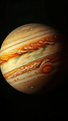 Wall Mural - A large orange planet with a white spot in the middle. The planet is surrounded by clouds