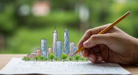 Businessman planning on environmental protection initiative for clean and sustainable future ecology, ESG environmental social governance display on paper chart on eco-friendly company