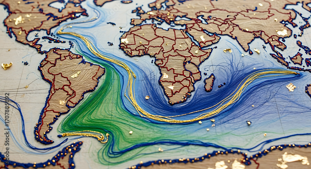 Ocean currents map showing global water circulation patterns Stock ...