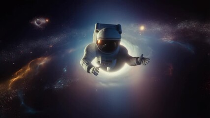 Wall Mural - Astronaut caught in a cosmic swirl near a black hole.