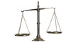 © Percival - Isolated antique golden weighing scale tool in equilibrium for law, justice or balance