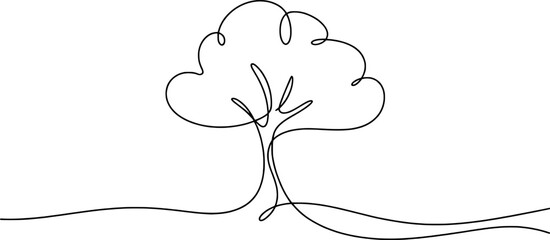 Single line drawing of a stylized tree nature illustration