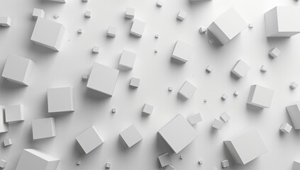 Abstract geometric pattern of scattered white cubes