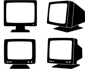 set of vintage CRT monitor silhouettes, retro computer screens for nostalgic tech themes