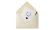 © Joao - Isolated open cream envelope with happy face card with heart shape, love letter, romance note