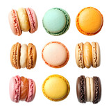 Vibrant Colorful Macaroons Collection on White Background for Bakery Advertising
