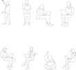 © Marta - Clean line art silhouettes of people in various seated and walking positions viewed from above, ideal for floor plans, wayfinding systems, and modern infographics.
