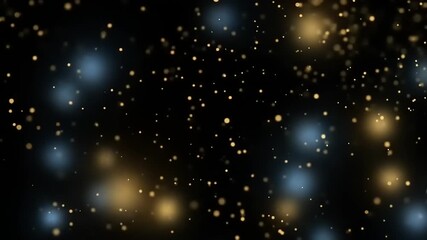 Abstract background with blue and gold bokeh lights creating a dreamy atmosphere in darkness