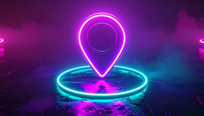 Futuristic 3D rendering of a neon pink location marker, representing GPS, geolocation, and virtual reality navigation