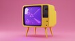 © Batoor - Retro yellow television with abstract purple screen, minimalist design, nostalgic pop art aesthetic.