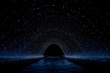 Starry archway over dark water abstract blue