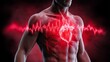 © Sutat - Transparent Human Torso Featuring Glowing Heart and Heartbeat Waves in a Dark Background