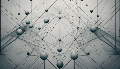 a digital art image of a grey and white geometric pattern with connecting lines and small circles