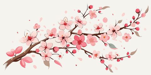 beautiful cherry blossom branch illustration delicate pink flowers and buds springtime floral design
