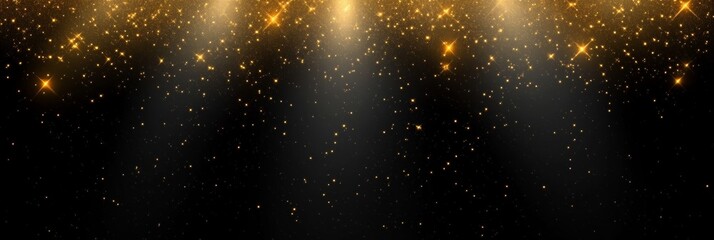 Wall Mural - golden light shower abstract glittering particles on dark background for festive celebrations.