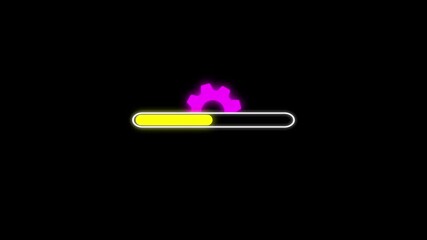 Loading bar network Gear downloading upload icon animation black background.