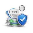 © Mst Syama Khatun - Secure tax documents with time management and protection shield isolated on white background