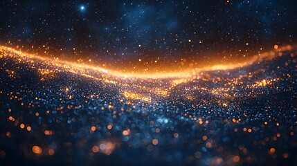 Wall Mural - A deep space vista filled with shimmering golden and blue particles stars and nebulae creating an abstract cosmic background