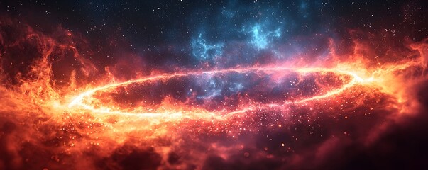 Wall Mural - A radiant fiery ring of cosmic energy encircles a star filled nebula in deep space