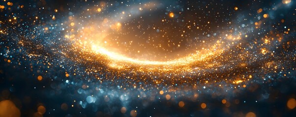 Wall Mural - A swirling cosmic ring of golden stardust and luminous particles against a dark celestial background