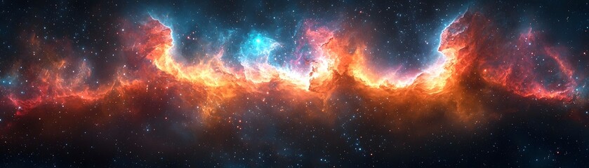Wall Mural - Vibrant cosmic nebula with swirling colors and distant stars forming an ic space background