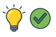 © Naja - Good idea concept with light bulb and check mark. Approved solution, success, and innovation symbol. Creative thinking and problem-solving vector illustration. Validation icon.