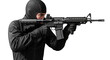 © Homejobs - Armed and Dangerous A Masked Person with a Rifle Threatening Peace & Security in a Dramatic Staged Scene