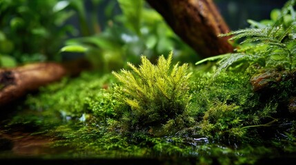 Wall Mural - Lush Green Moss Garden with Delicate Textures and Natural Light, Ideal for Backgrounds and Overlays