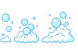 © Tim - Cartoon soap bubbles and foam vector set. Blue effervescent water suds for washing and cleaning design. Lather and fizzy liquid illustration isolated on transparent background.