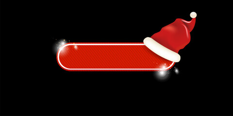 Wall Mural - Christmas Santa hat glossy button vector banner, modern festive red striped design for social media promotions, sale, web UI elements, app interfaces, and holiday stickers and labels